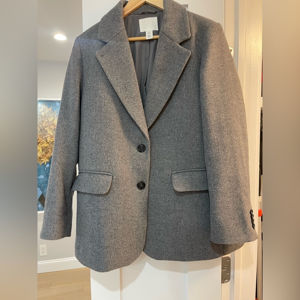 H&M Gray Wool-Blend Blazer with Notched Lapels